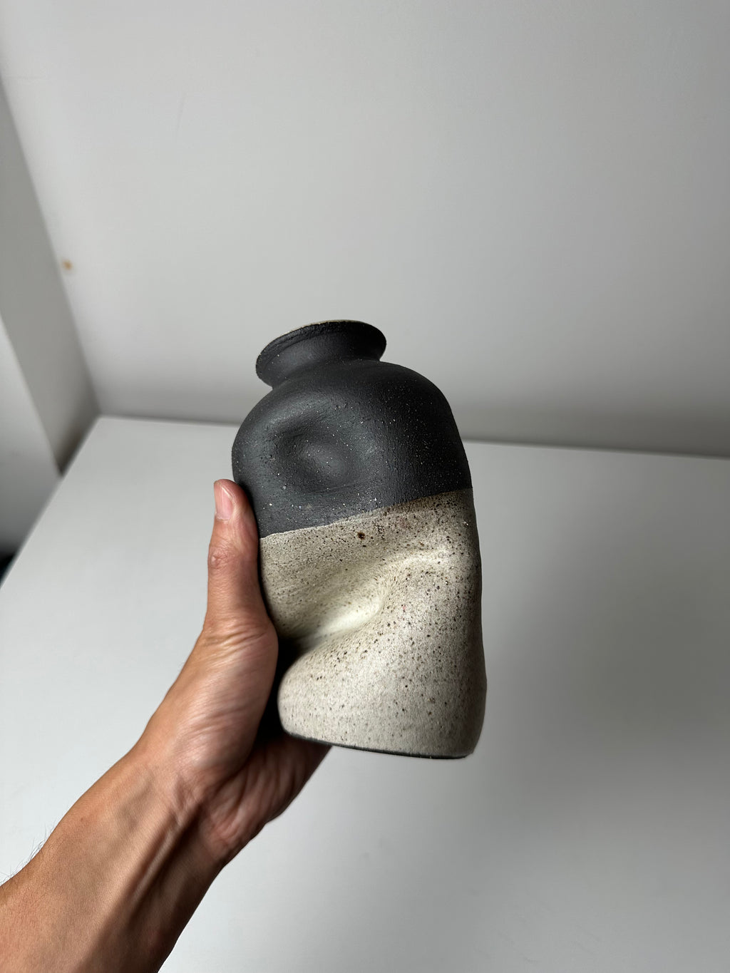 Warped Vase — Matte white #2 (Black clay)