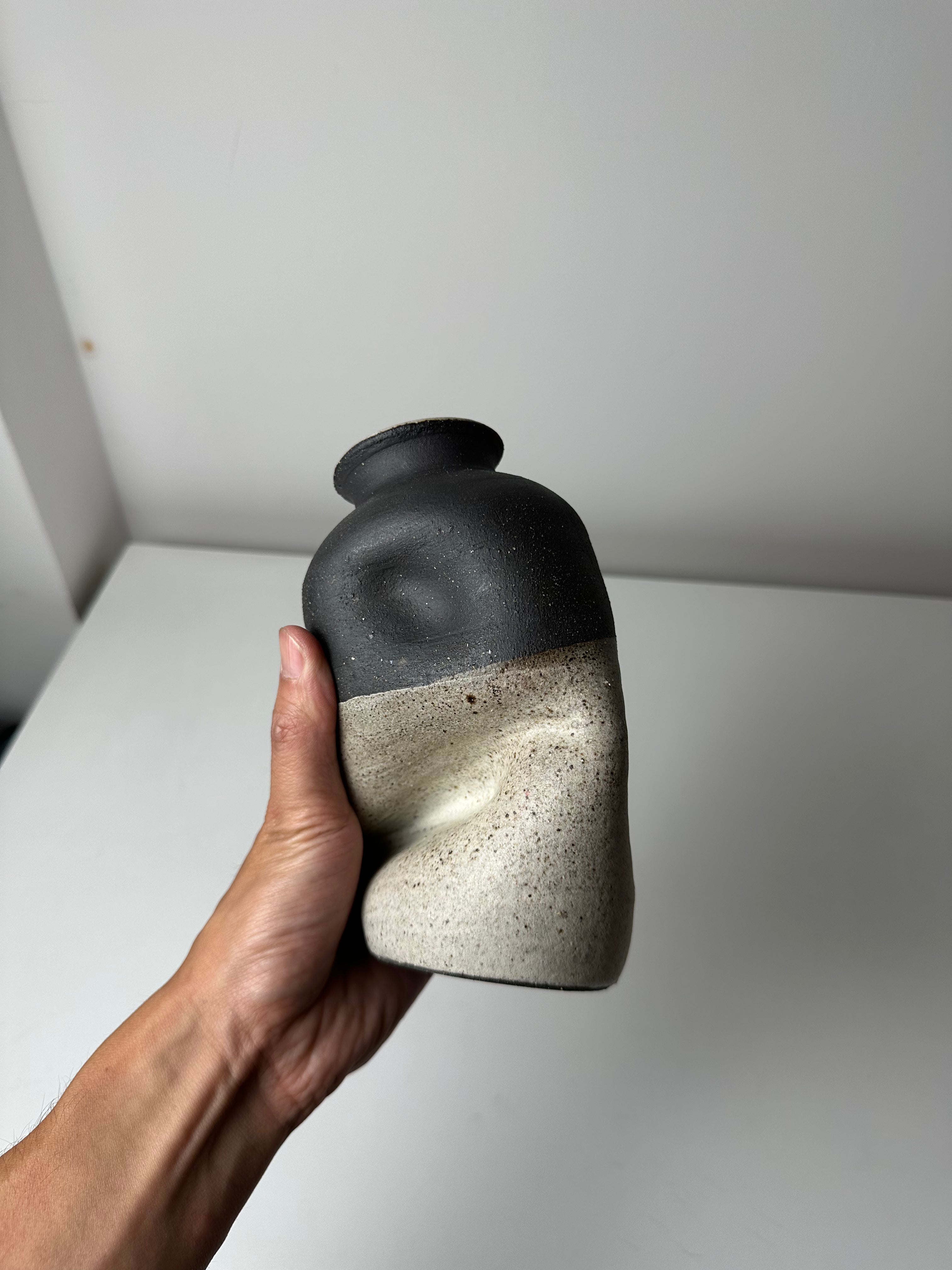 Warped Vase — Matte white #2 (Black clay)