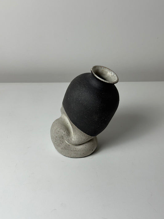 Warped Vase — Matte white #1 (Black clay)